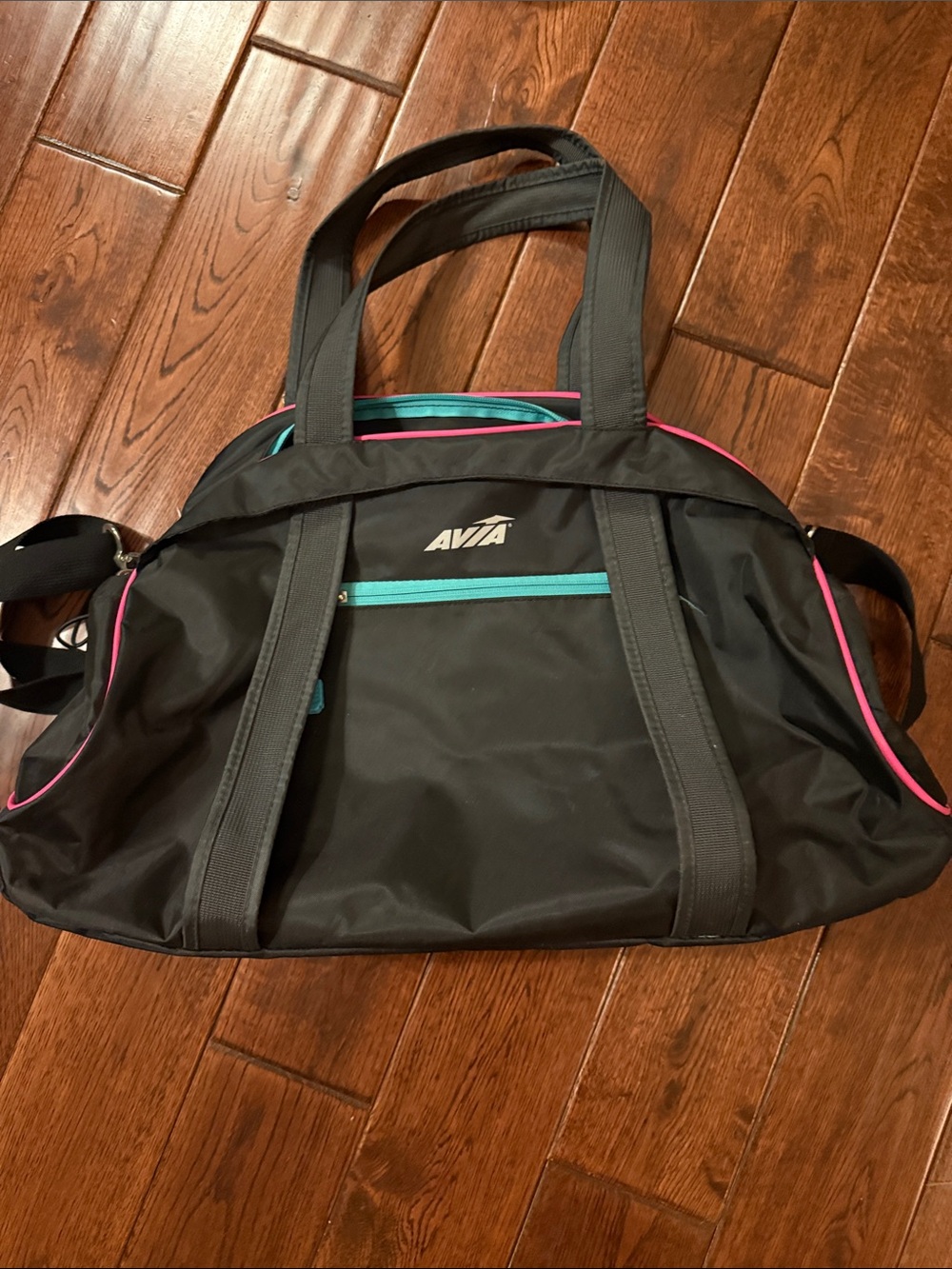 Avia Black Duffel with Pink Trim and Teal Zipper